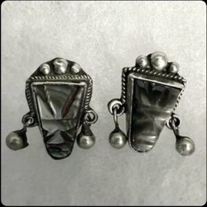 Vintage Taxco 925 Sterling Silver Mexico Tribal Mask Pierced Earrings